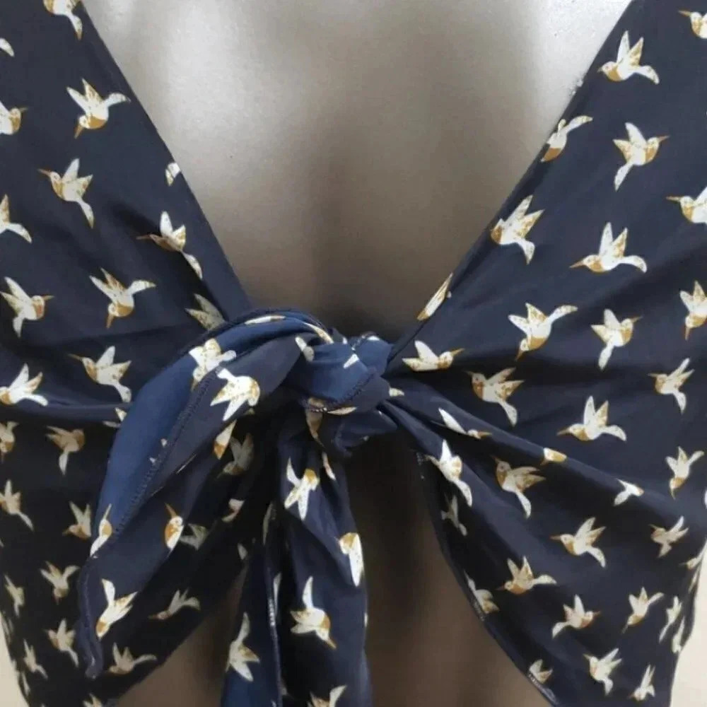 Aijek Bird Print Open Back Romper - image 5